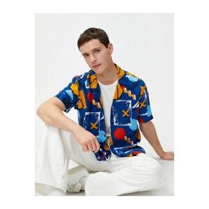 Koton Summer Shirt with Short Sleeves, Cropped Collar Printed Viscose