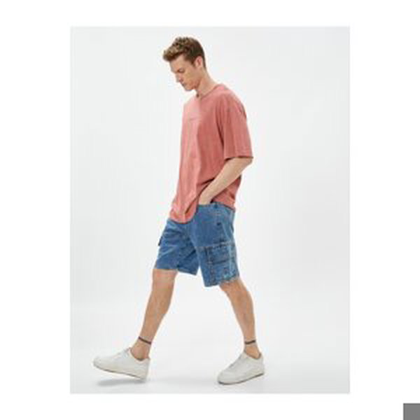 Koton Denim Shorts with Cargo Pocket Buttons Sewing Detailed Cotton