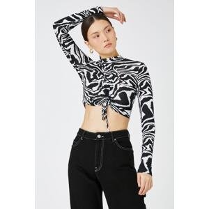 Koton Zebra Pattern Gathered Long Sleeve Crop T-Shirt