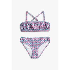 Koton Girl's Light Blue Patterned Bikini Set