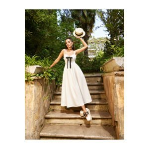 Koton Rachel Araz X Cotton - Bow Strappy Linen Blend Long Dress