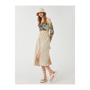 Koton Midi Skirt with Slit Detail, Cotton and Guita Waist.