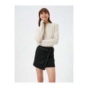 Koton Mini Shorts Skirt with Suede Look Buckle and Eyelet Detail