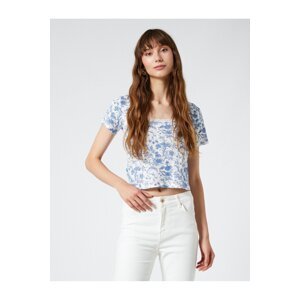 Koton Melis Ağazat X Cotton - Floral Short Sleeve Crop T-Shirt