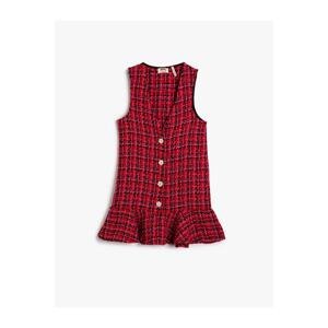 Koton Tweed Gilet Dress Buttoned Voluminous Sleeveless V-Neck