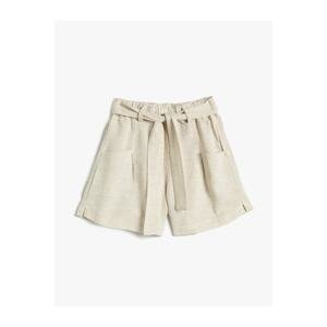 Koton Linen Blended Shorts Waist Elastic Belt Detailed Pocket