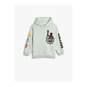 Koton College Hooded Sweatshirt with Raised Print and Applique Detail