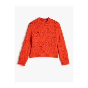 Koton Knit Sweater Openwork Round Neck Long Sleeve Soft Textured