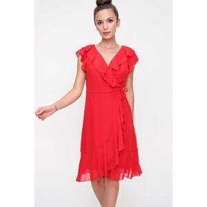 By Saygı Flutter Detailed Lined Wrapped Chiffon Dress Red