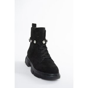 Fox Shoes Black Suede Stone Detailed Daily Women's Boots