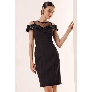 By Saygı Top Transparent Tulle Collar Sequined Sequin Dress