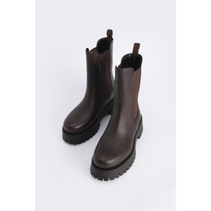 Marjin Women's Thick Sole Elastic Side Banded Daily Boots Zemes Brown.