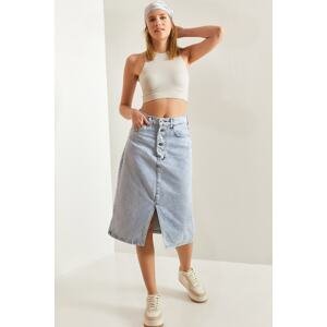 Bianco Lucci Women's Button Down Slit Denim Skirt