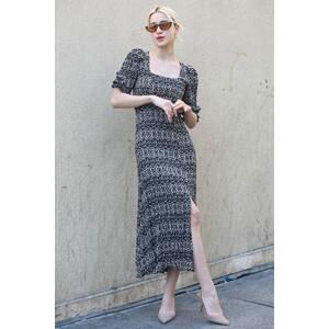 Madmext Black Square Neck Patterned Long Dress