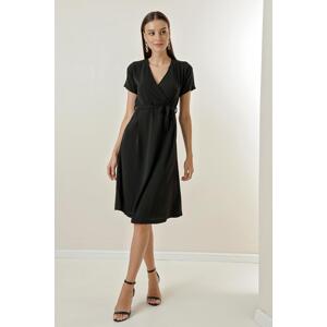 By Saygı Double Breasted Collar Pleated Belted Waist Aerobin Dress