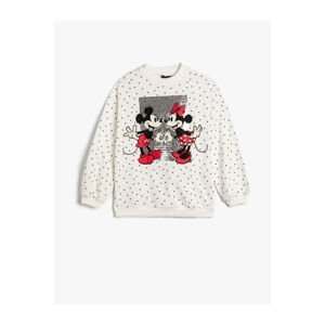 Koton Minnie Mouse Sweatshirt Licensed Sequined Sequined Long Sleeve Crew Neck Ribbed
