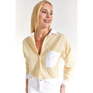 armonika Women's Yellow Back Detail Striped Crop Shirt