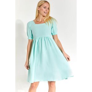 armonika Women's Turquoise Front Back Square Neck Watermelon Sleeve Midi Length Dress