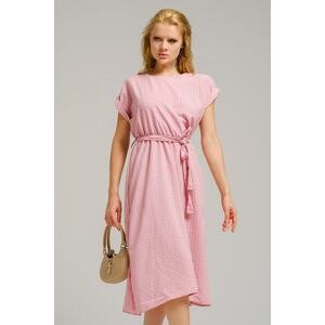 armonika Women's Pink Elastic Tie Waist Dress