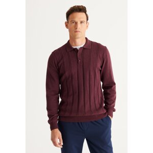 AC&Co / Altınyıldız Classics Men's Burgundy Recycle Slim Fit Slim Fit Polo Neck Cotton Patterned Knitwear Sweater