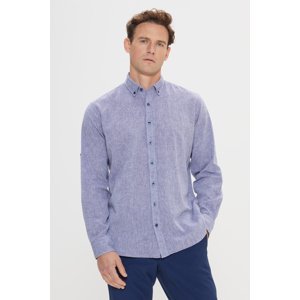 AC&Co / Altınyıldız Classics Men's Navy Blue Comfort Fit Comfortable Cut Buttoned Collar Casual Linen Shirt.