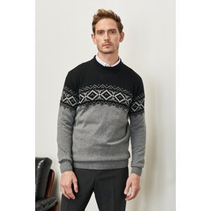 AC&Co / Altınyıldız Classics Men's Black-Smoky Standard Fit Normal Cut Half Turtleneck Raised Soft Textured Knitwear Sweater