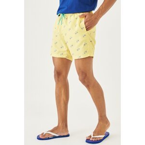 ALTINYILDIZ CLASSICS Men's Yellow Mint Standard Fit Patterned Quick Dry Pocket Swimwear Marine Shorts