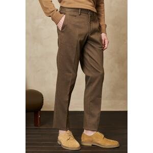 ALTINYILDIZ CLASSICS Men's Brown Comfort Fit Relaxed Cut Diagonal Patterned Casual Flexible Trousers