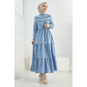 InStyle Felen Ruffle Detail Denim Dress - Light Blue