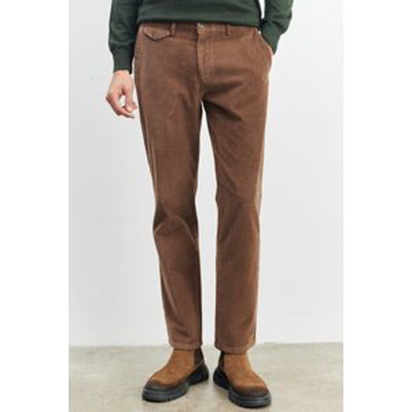 ALTINYILDIZ CLASSICS Men's Brown Comfort Fit Relaxed Cut Velvet Stretchy Trousers