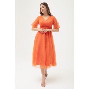 Lafaba Dámske oranžové balónové rukávy strieborné večerné šaty