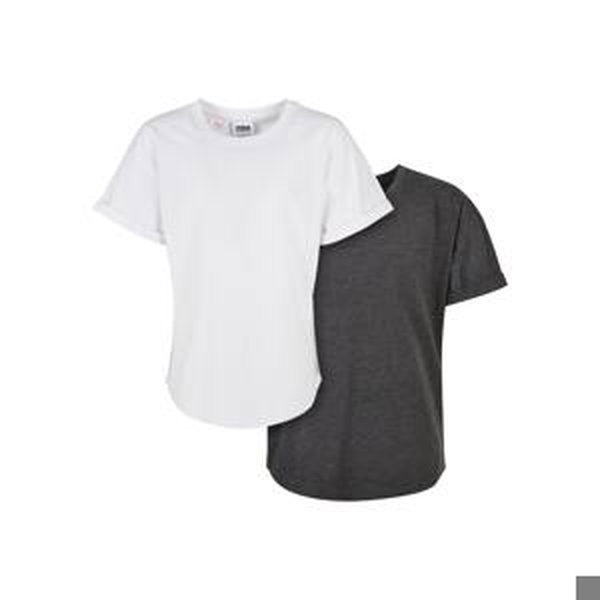 Boys Long Shaped Turnup Tee 2-Pack Charcoal+White