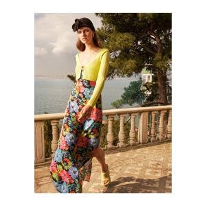 Koton Melis Ağazat X Flower Patterned Window Detail Slit Dress