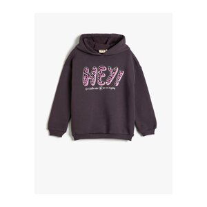 Koton Hooded Sweatshirt with Glitter Print Detail, Long Sleeve, Tiered