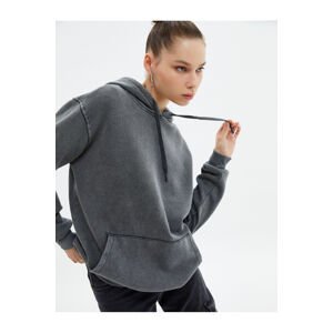 Koton Hooded Sweatshirt Raised Faded Effect Relaxed Cut Kangaroo With Pocket