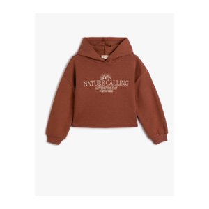 Koton Hooded Sweatshirt Long Sleeve Nature Themed Slogan Printed Raised