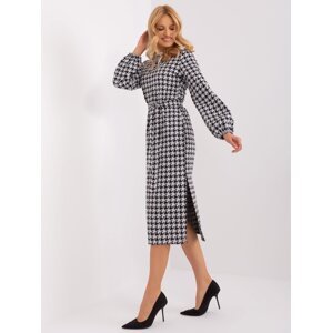 White and black knitted midi dress from houndstooth