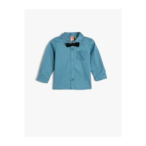 Koton Bow Tie Long Sleeve Shirt Pocket Detailed Cotton
