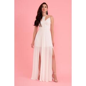 Carmen Ecru Chiffon Halter Neck Long Slit Wedding Dress