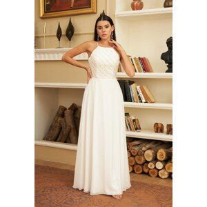 Carmen Ecru Chiffon Sequined Long Wedding Dress