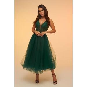 Carmen Emerald Tulle Low-Rise Midi Dress