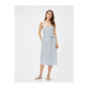 Koton Buttoned Belted Midi Linen Dress