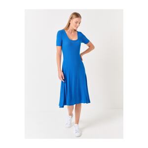 Jimmy Key Cobalt Short Sleeve U Neck Knitted Midi Dress