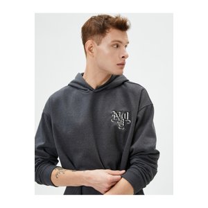 Koton Slogan Printed Hoodie Relaxed Cut Kangaroo Pocket