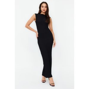 Trendyol Black Textured Fabric Fitted Moon Sleeve Knitted Stretchy Midi Pencil Dress