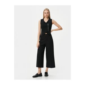Koton Culotte Trousers High Waist with Flared Leg Metal Accessories