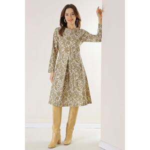 By Saygı Mixed Pattern Fakir Sleeve Single Pleat Woven Lycra Viscose Dress