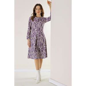 By Saygı Mixed Pattern Fakir Sleeve Single Pleat Woven Lycra Viscose Dress