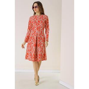 By Saygı Mixed Pattern Fakir Sleeve Single Pleat Woven Lycra Viscose Dress