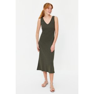 Trendyol Khaki Ribbed A-line Midi Knitted Dress